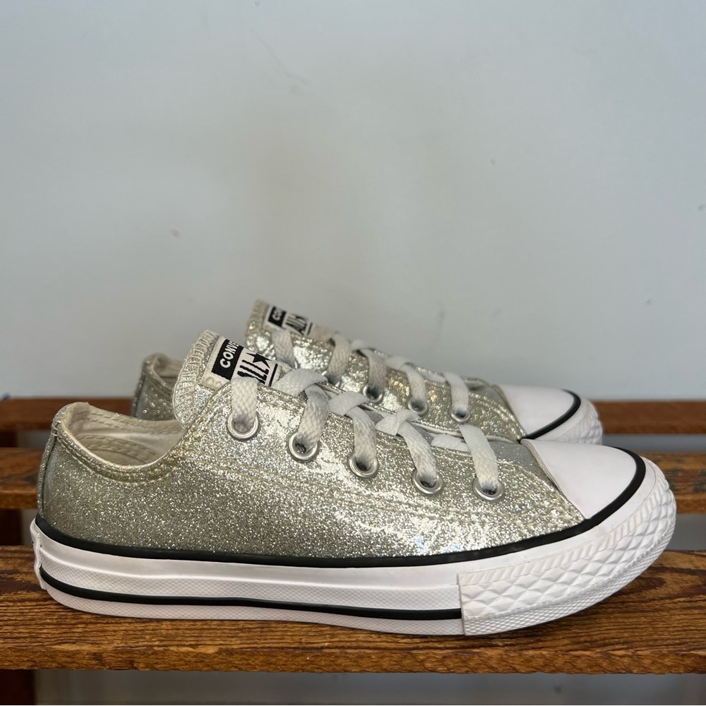 Converse Chuck Taylor All Star Silver Glitter Low Top Sneaker Shoes Youth 12